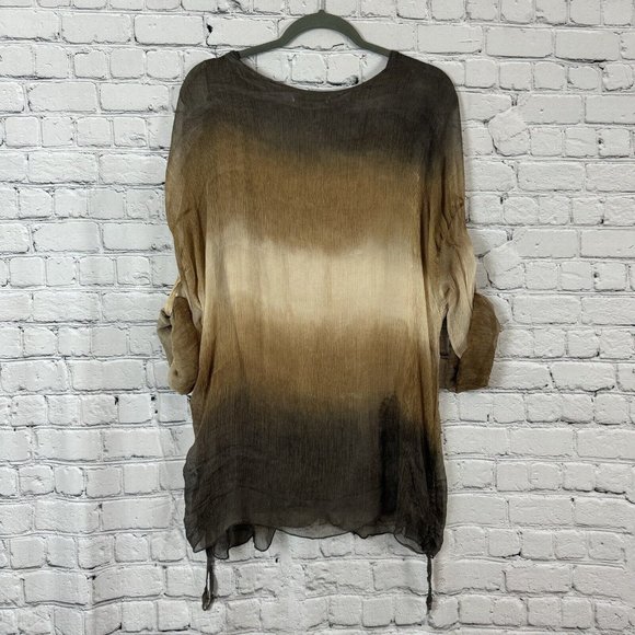 Tempo Paris Brown Ombré Knit Tunic Top Womens Size S Crochet Sheer Drawstring - Picture 8 of 11